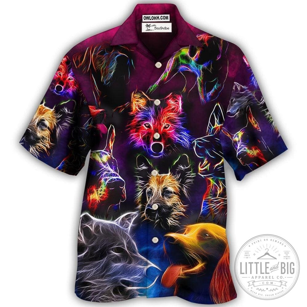 Neon Lightning Dogs Pattern Hawaiian Shirt