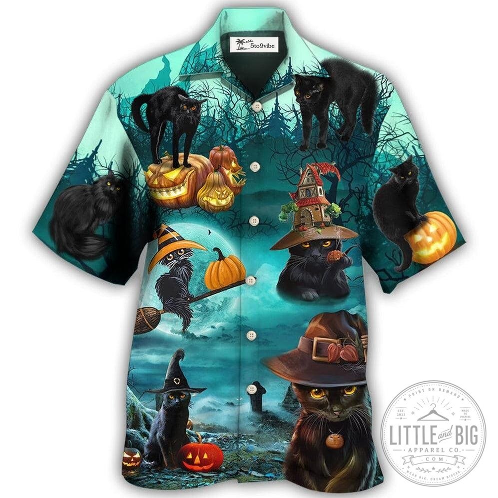 Halloween Black Cat Pumpkin Scary Style Hawaiian Shirt