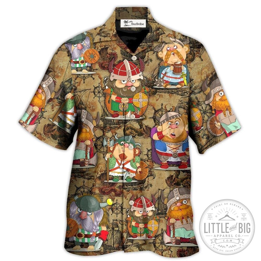 Funny Viking Cartoon Characters Map Art Hawaiian Shirt