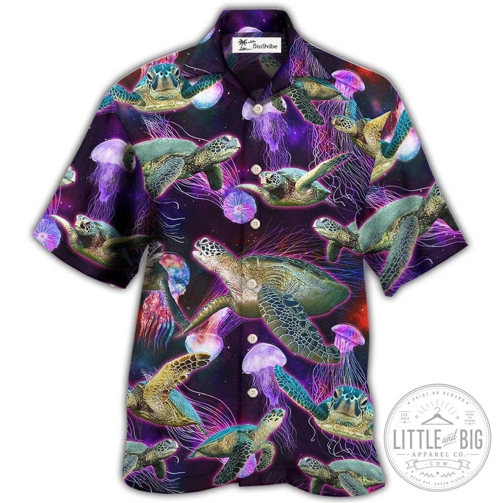 Sea Turtle And Jellyfish Neon Ocean Art Hawaiian Shirt