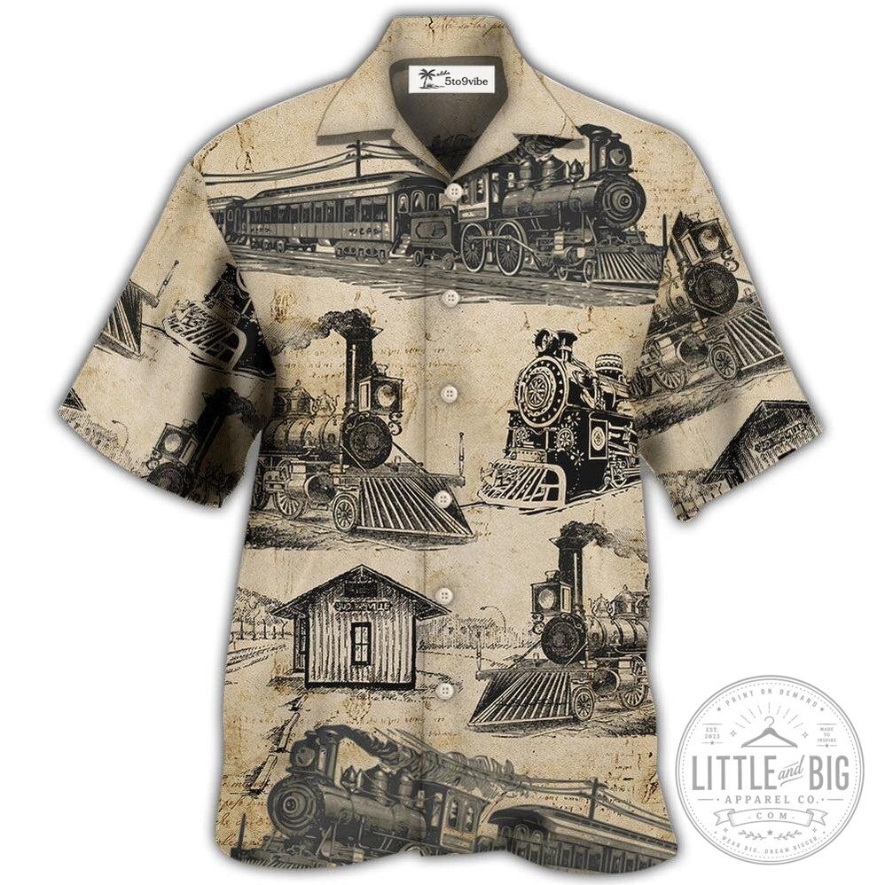 Vintage Steam Train Sketch Hawaiian Shirt
