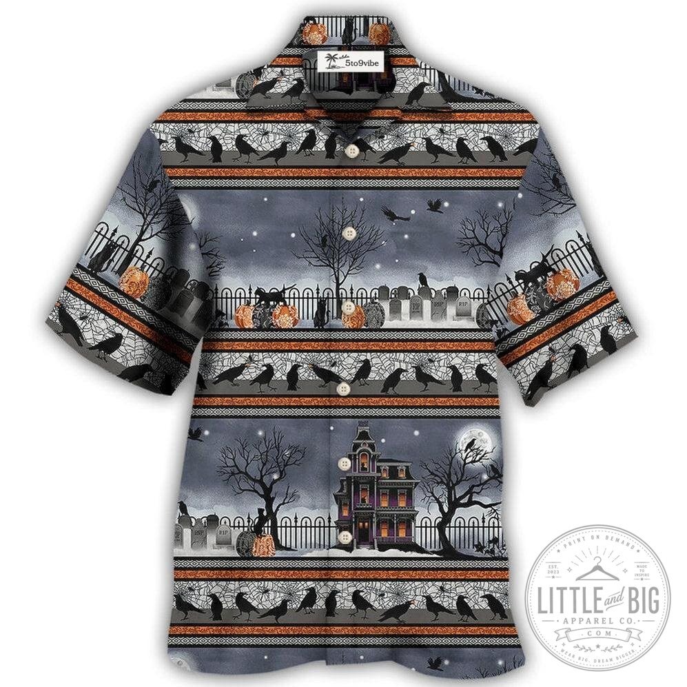 Halloween Spooky Night Haunted House And Pumpkins Hawaiian Shirt