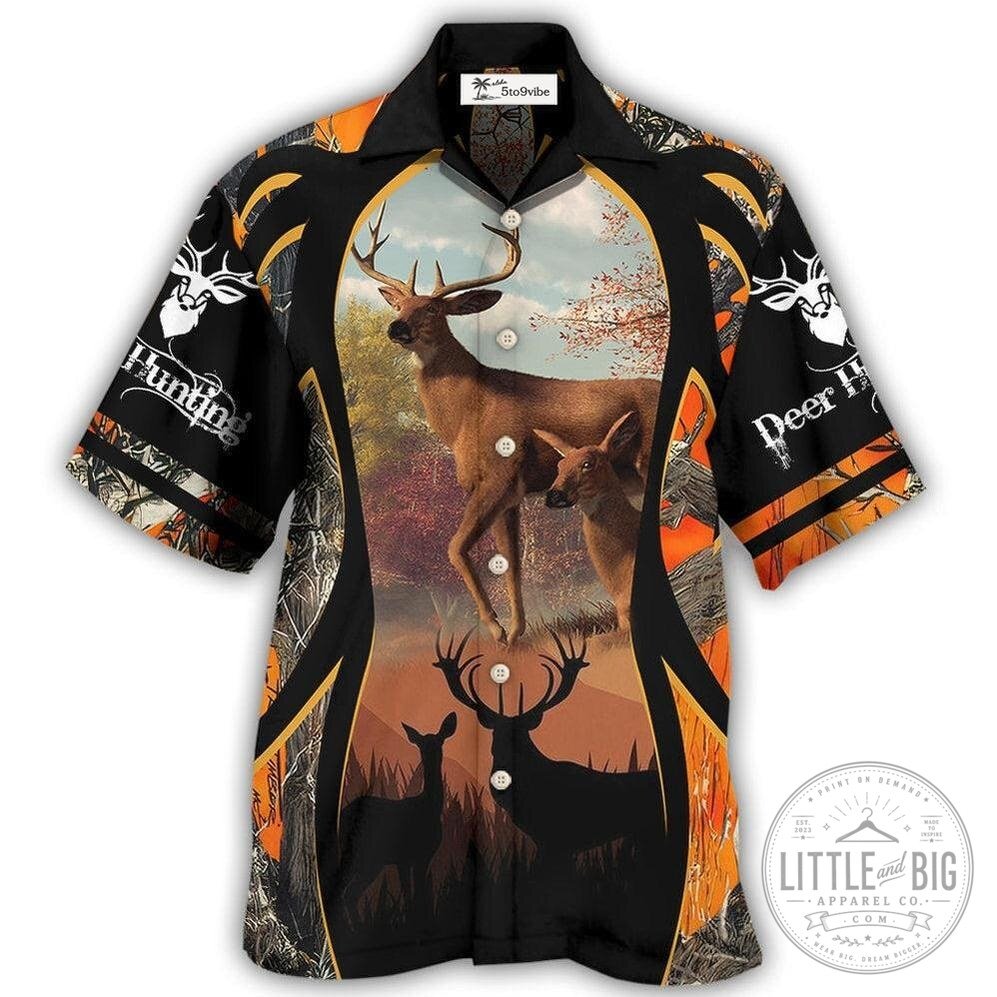 Hunting Deer Orange Camouflage Background Hawaiian Shirt
