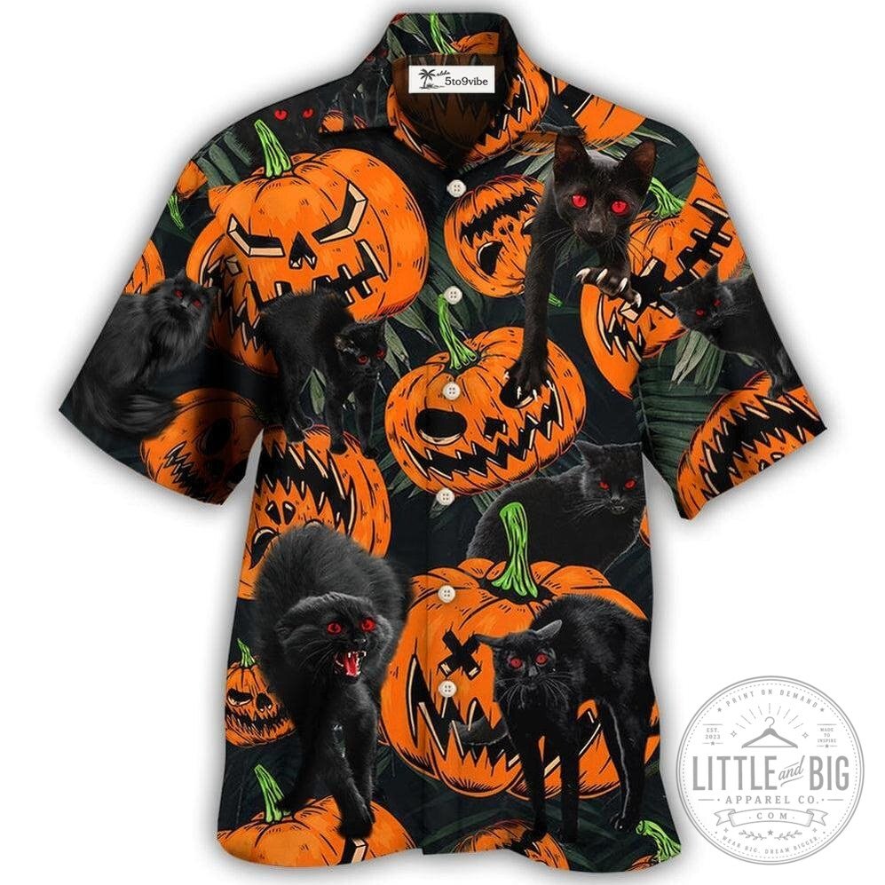 Halloween Black Cat Pumpkin Scary Tropical Hawaiian Shirt