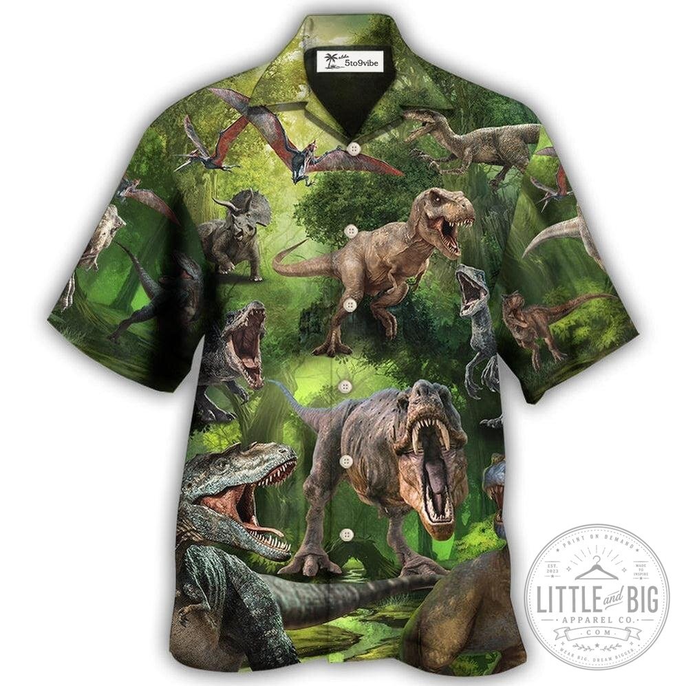 Prehistoric Dinosaur Forest Scene Hawaiian Shirt for Men and Women