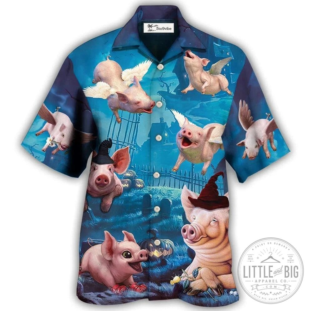 Halloween Flying Pig Pumpkin Scary Hawaiian Shirt