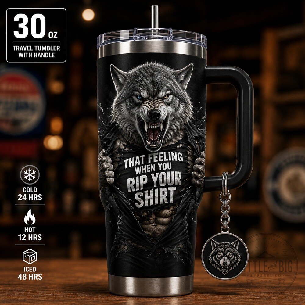 Wolf Ripping Shirt Meme Steel Tumbler for Game Day Spirit