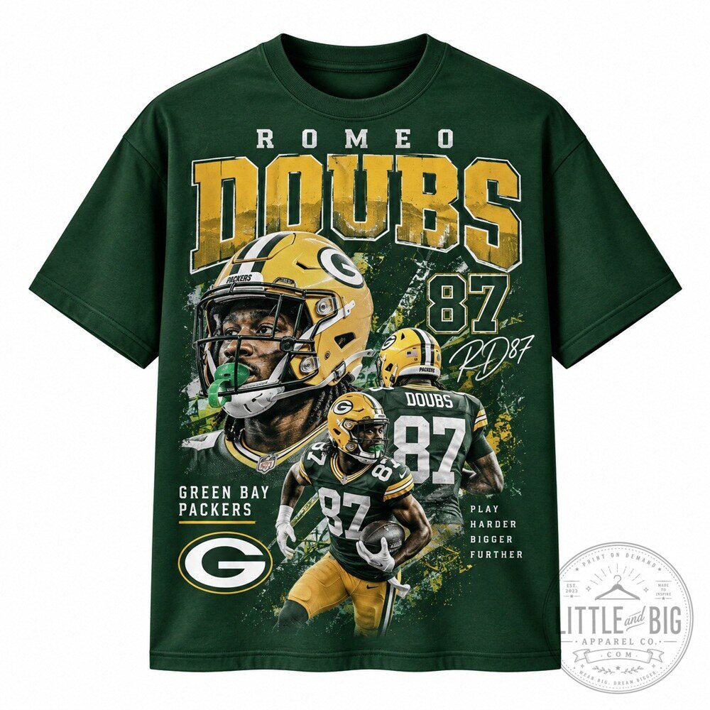 Romeo Doubs Football Graphic T-Shirt Green Short Sleeve 1 Romeo Doubs Football Graphic T-Shirt Green Short Sleeve
