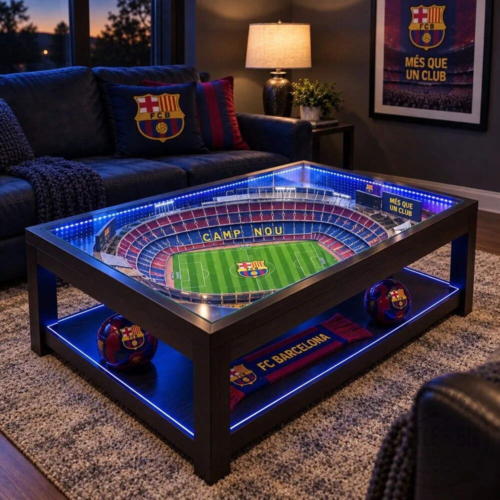 "Transform Your Space: FC Barcelona Camp Nou Coffee Table Ideas" 27 FC Barcelona Camp Nou Coffee Table In A Cozy Barca Lounge
