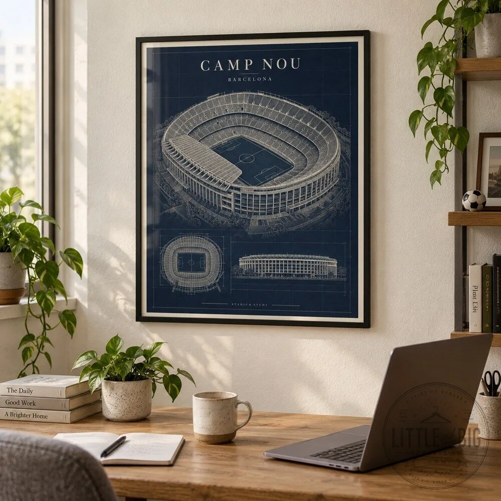 FC Barcelona x Camp Nou Stadium Blueprint Poster