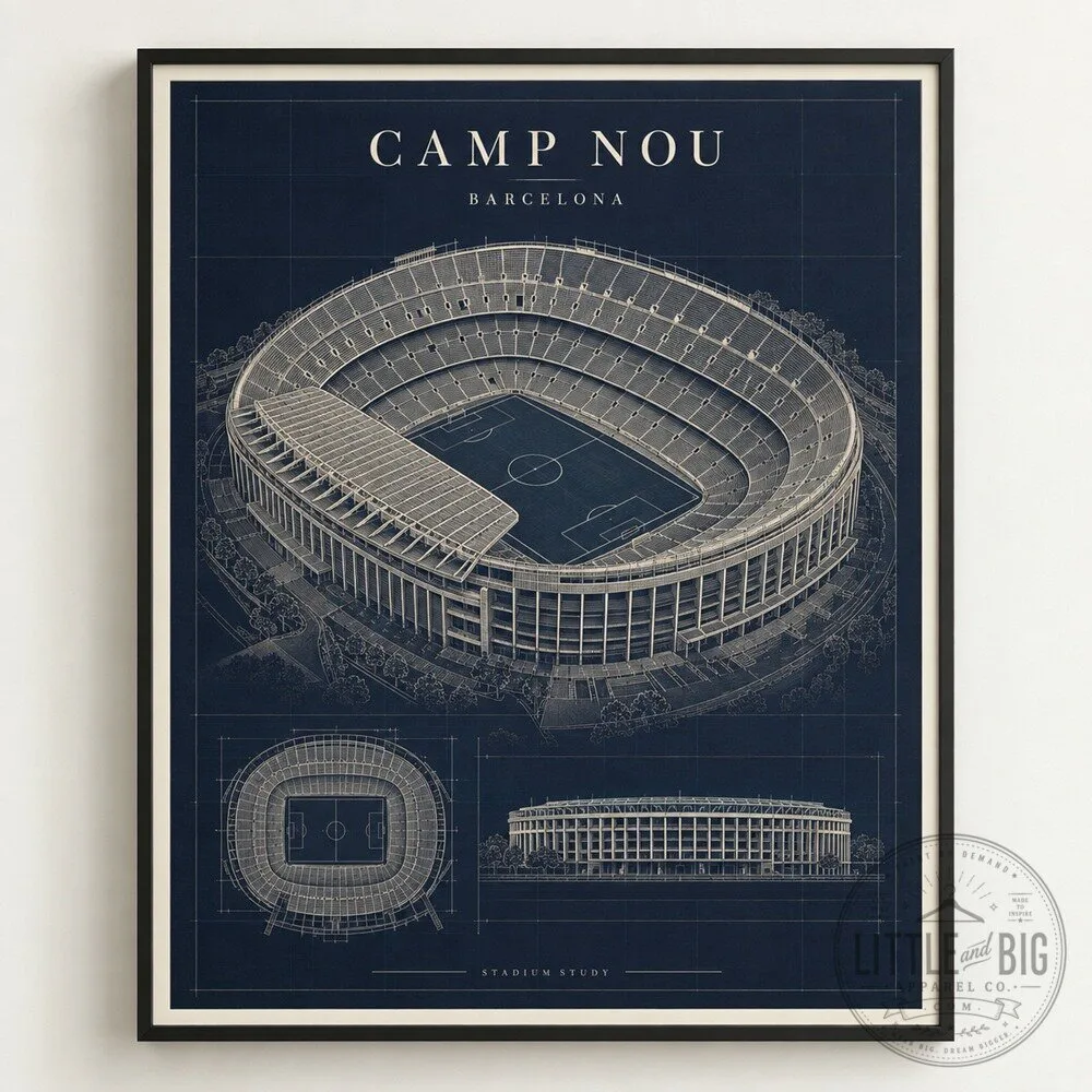 FC Barcelona x Camp Nou Stadium Blueprint Poster 8 FC Barcelona x Camp Nou Stadium Blueprint Poster