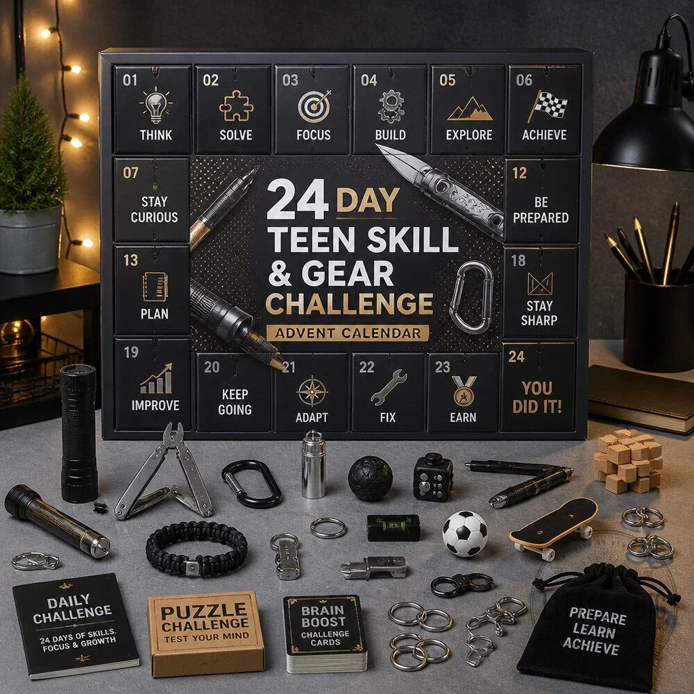 Advent Calendar For Teen Boy With 24 Skill Challenges Puzzles And Useful Gear for Christmas