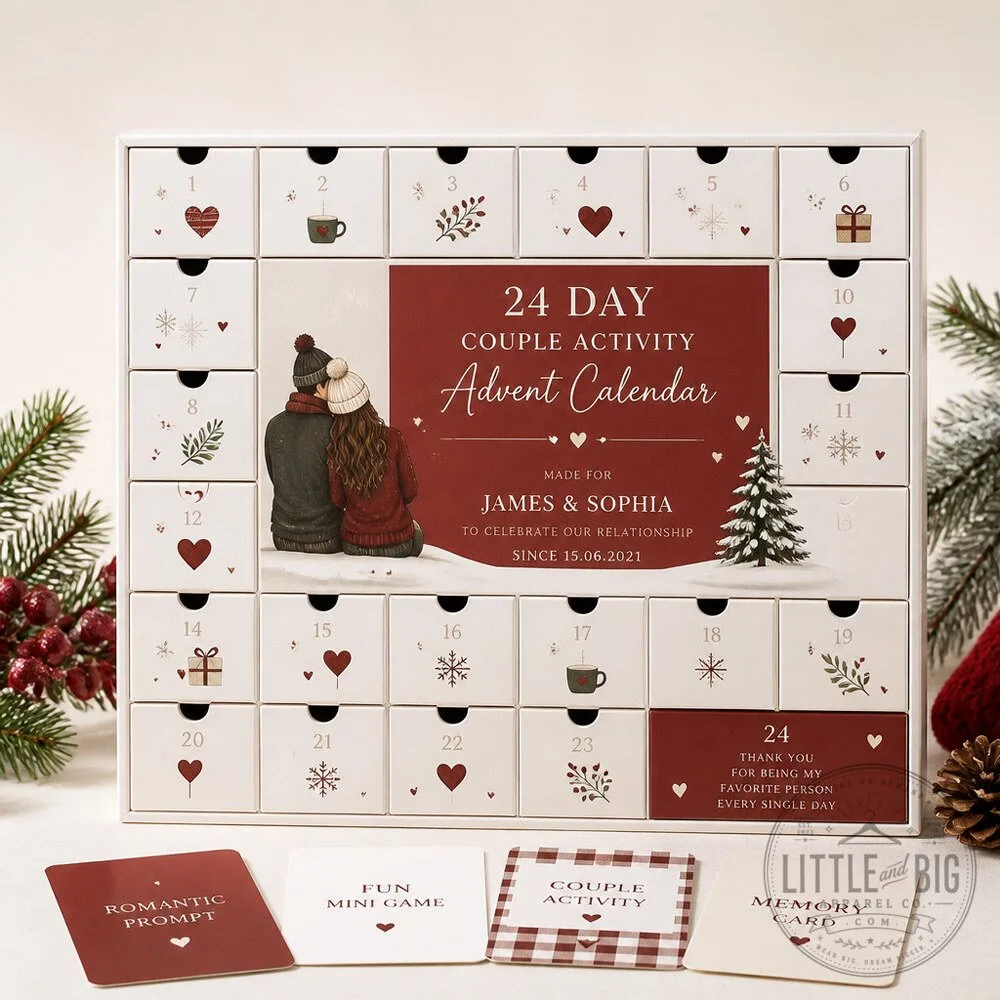Couple Christmas Activity Calendar With Personalized Prompts, Mini Games and Memory Cards