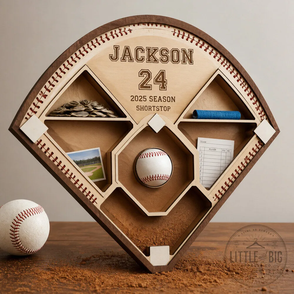 Personalized Youth Baseball Season Memory Box With Mini Diamond Keepsake Design for Players